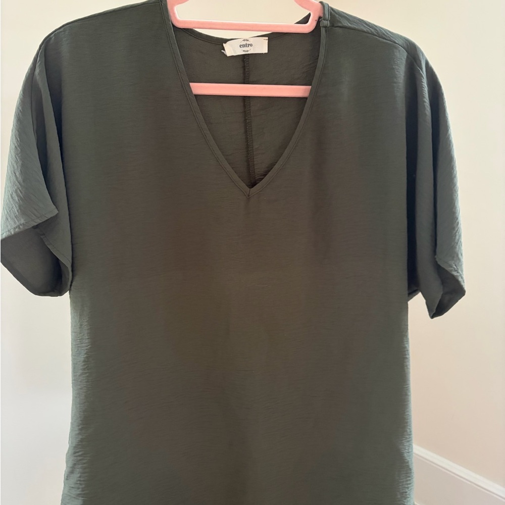 Entro Dark Green V-Neck Short Sleeve Maternity and After Top